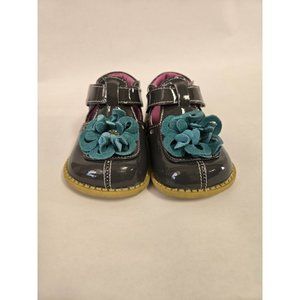 Livie & Luca Blossom T-strap Patent Leather Shoes With Suede Floral Accent Sz 6